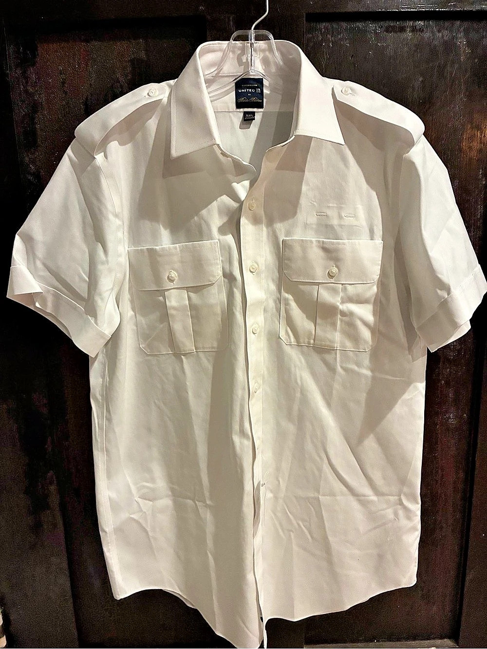 NWT Brooks Brothers United Airlines Pilot Shirt White Short Sleeve Epaulets 16R